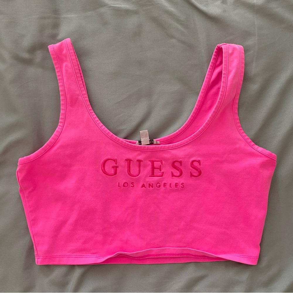 Hot Pink Guess Cropped Tank Top